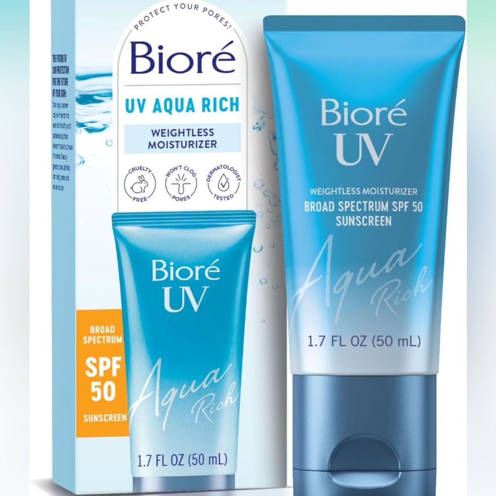Biore UV Aqua Rich SPF 50 Daily Moisturizer Sunscreen for Face, 1.7 Oz
